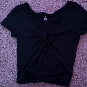 Cropped, tie front top, Dark green